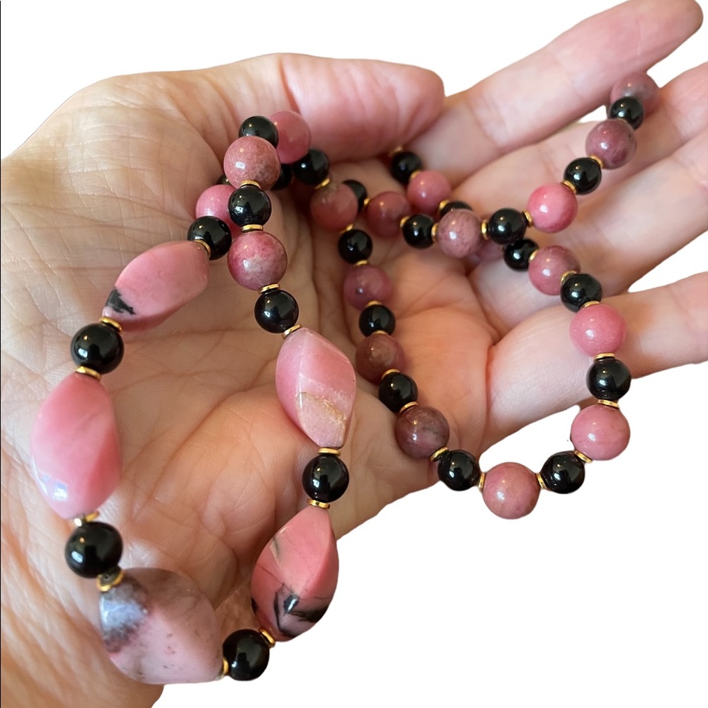 Rhodonite and Onyx 22” Necklace.